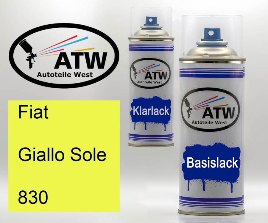 Fiat, Giallo Sole, 830: 400ml Sprühdose + 400ml Klarlack - Set, von ATW Autoteile West.